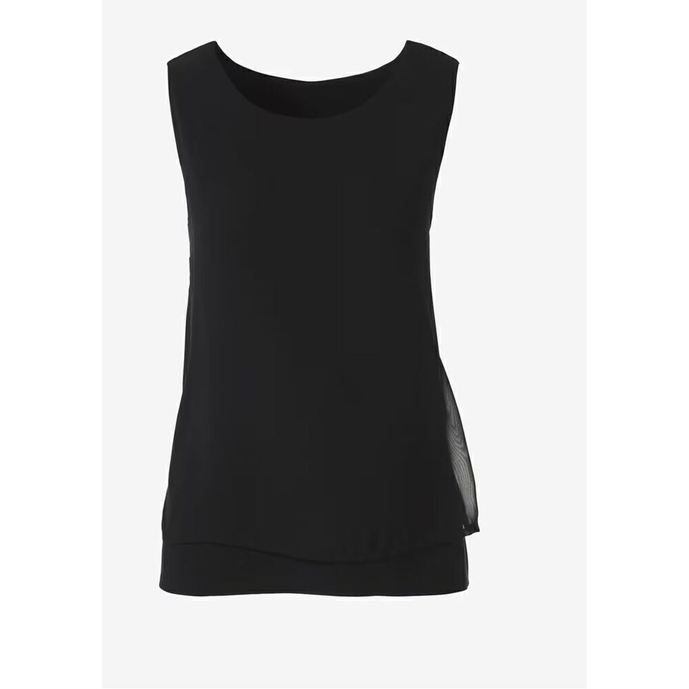 🌸 Chicos Black Sleeveless Two Tier Go With The Flow Blouse Size Small